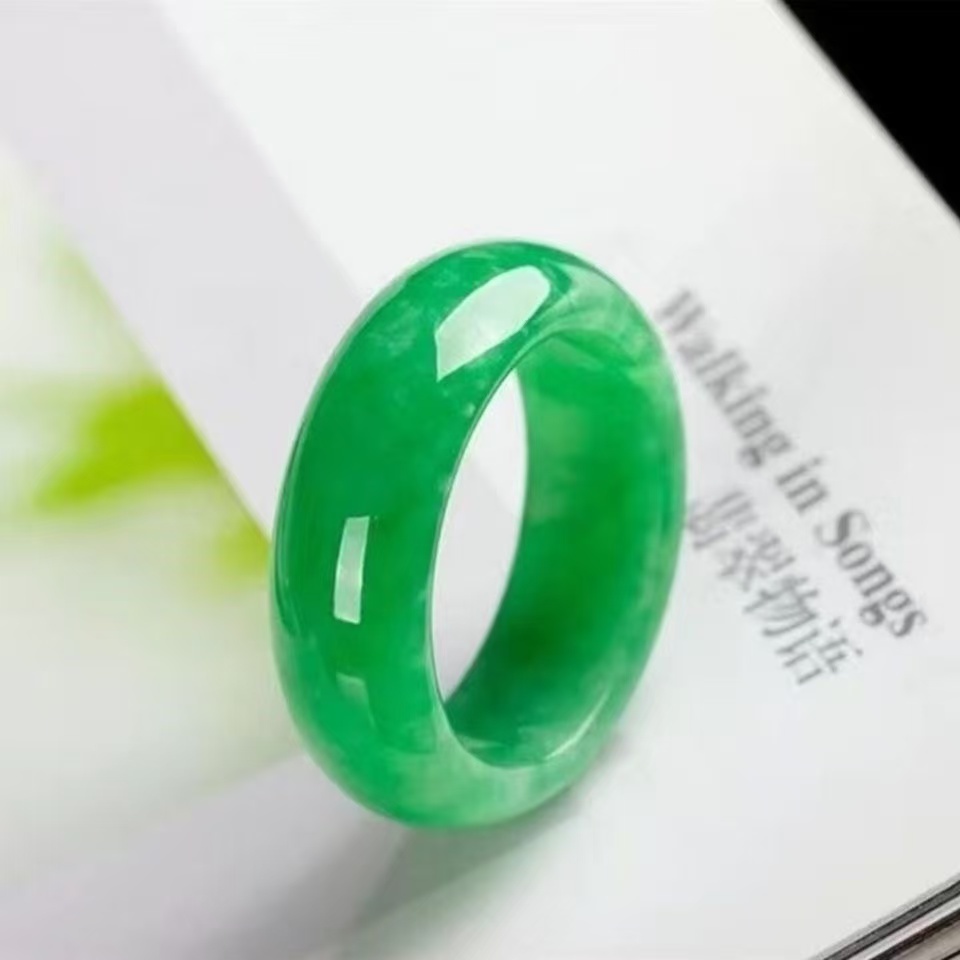 Ánh sáng tự nhiên màu xanh lá cây khô nhẫn táo xanh ngọc nổi hoa phiên bản hẹp vòng đôi