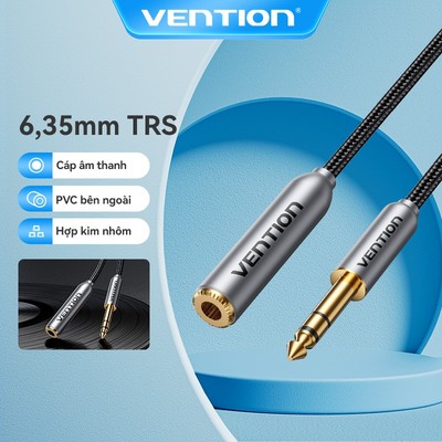 Vention Cáp âm thanh lưới cotton hợp kim nhôm chất lượng cao 6.35mm nam sang nữ cho máy tính điện thoại