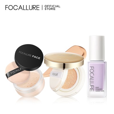 FOCALLURE Combo 3 sản phẩm: Phấn phủ làm sáng da + Kem nền đệm + Bột rời để che lỗ chân lông Thích hợp cho mọi loại da