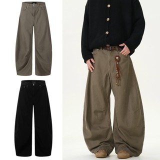 Tianlesiwei Mùa xuân nam nữ quần ống rộng dáng rộng kiểu Mỹ cổ điển cong thiết kế quần jean