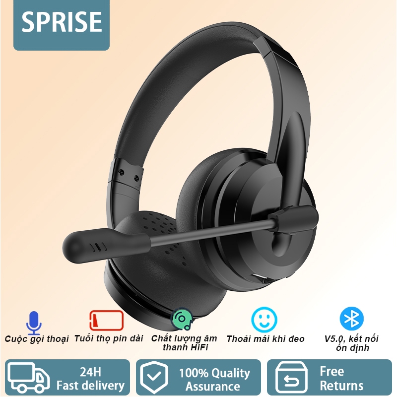 Tai nghe Bluetooth SPRISE W6208 khử tiếng ồn không dây Cuộc gọi hội nghị Xoay âm thanh nổi với băng đô / Mic có thể điều chỉnh | BigBuy360 - bigbuy360.vn