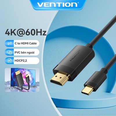 Cáp Vention USB-C sang HDMI 4K @ 60Hz có hỗ trợ âm thanh HDR HDCP - Bộ chuyển đổi Type-C sang HDMI để truyền Video và âm thanh Ultra HD
