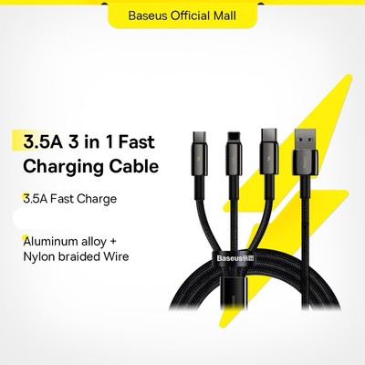 Dây Cáp Baseus 3.5A 3 Trong 1 Đầu USB Sang M + L + C 1.5m