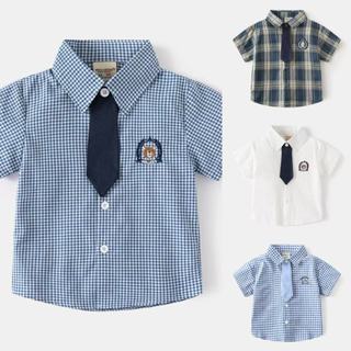 Áo Sơ Mi Bé Trai Soffny Tay Ngắn Cotton Thường Ngày Bé Trai Áo Sơ Mi Đồng Phục Đi Học Áo Sơ Mi Trẻ Em