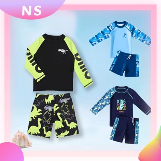 Bộ đồ bơi bé trai 3-13 tuổi, áo liền quần 1 cái mới + 2 áo sơ mi + quần short, thiết kế in hình Rashguard dài tay