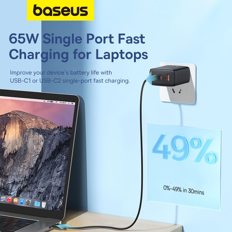 Bộ sạc USB Type C sạc nhanh Baseus 65W GaN cho máy tính xách tay, forTablets | BigBuy360 - bigbuy360.vn