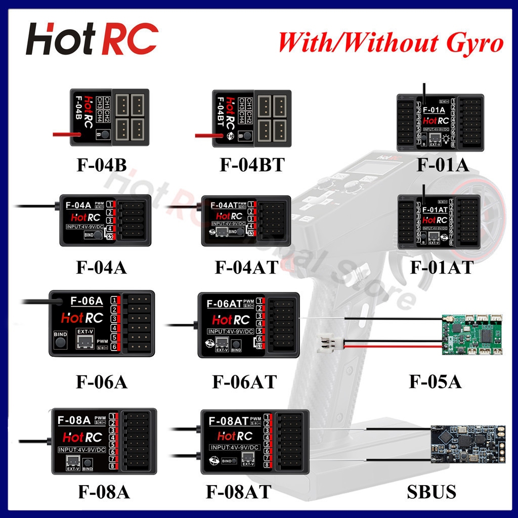 Bộ thu HOTRC 2.4Ghz 6CH 8CH F-06A F-08AT w / Điều khiển ánh sáng con quay hồi chuyển cho CT-4A CT-6A