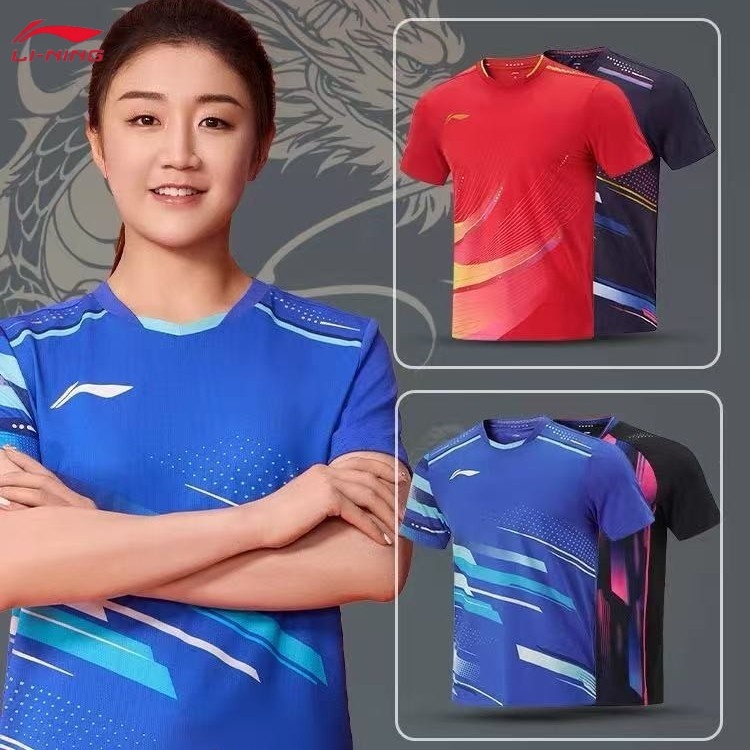 2025 Mới Li Ning Quần Áo Bóng Bàn Nam Nữ Mồ Hôi Thoáng Khí Tay Ngắn Cầu Lông Áo Sơ Mi