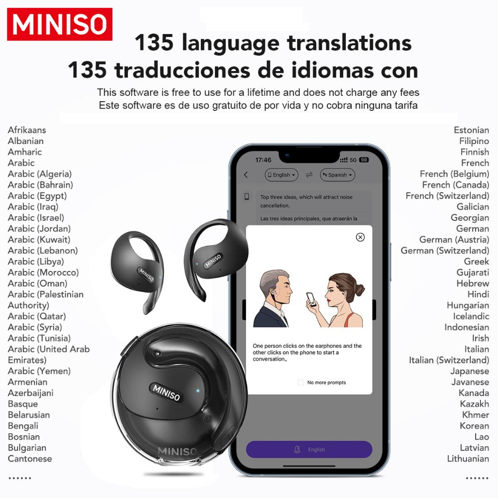 Miniso X15 Pro Tai Nghe Phiên Dịch AI tai nghe dịch thuật Bluetooth 5.4 Tai nghe dịch AI Tai nghe ASMR Âm thanh nổi ba chiều 3D Dịch 135 ngôn ngữ Tai nghe mở Tai nghe không dây Âm thanh nổi Chống nước | BigBuy360 - bigbuy360.vn