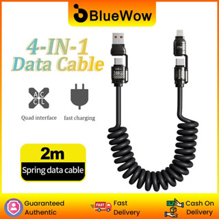 Cáp dữ liệu lò xo cáp sạc 4 trong 1 BlueWow dây sạc nhanh 2M USB A đến Type C 480Mbps