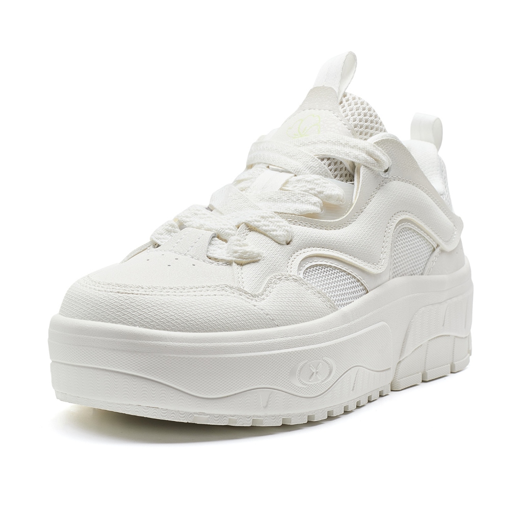 Xtep Giày thể thao nữ màu trắng đơn giản Giày đế dày