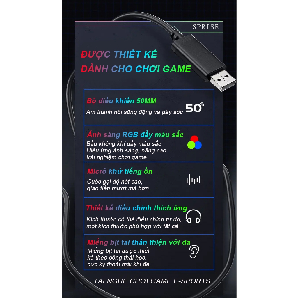 Tai nghe SPRISE M18 có dây có Mic chơi game khử tiếng ồn / Âm trầm nhẹ RGB cho điện thoại, máy tính xách tay, PC, PS4 / 5, Switch | BigBuy360 - bigbuy360.vn