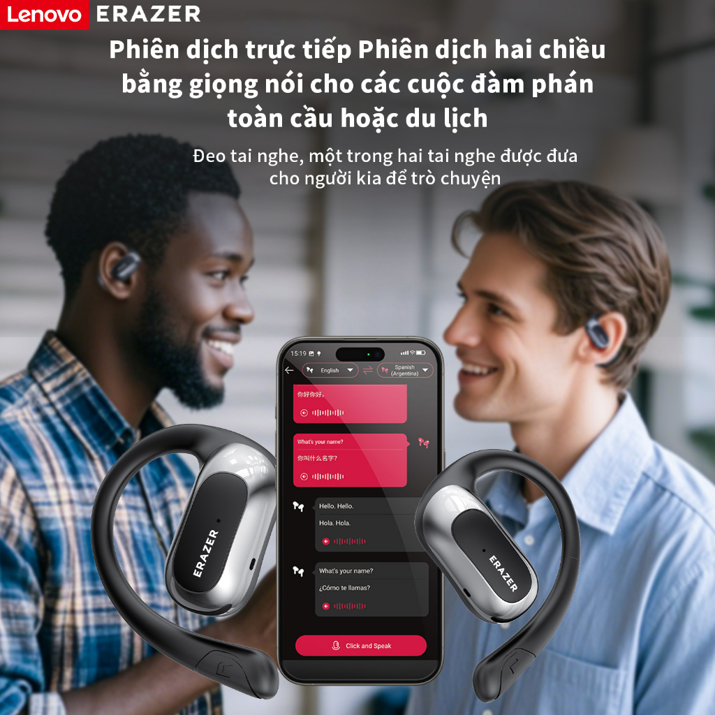 ERAZER X5 Al Thông Minh Thời Gian Thực Dịch Tai Nghe Không Dây Mở Tai Bluetooth 5.4 Có Màn Hình LED Tai Nghe Kinh Doanh Có Mic Chống Thấm Nước IPX5 | BigBuy360 - bigbuy360.vn