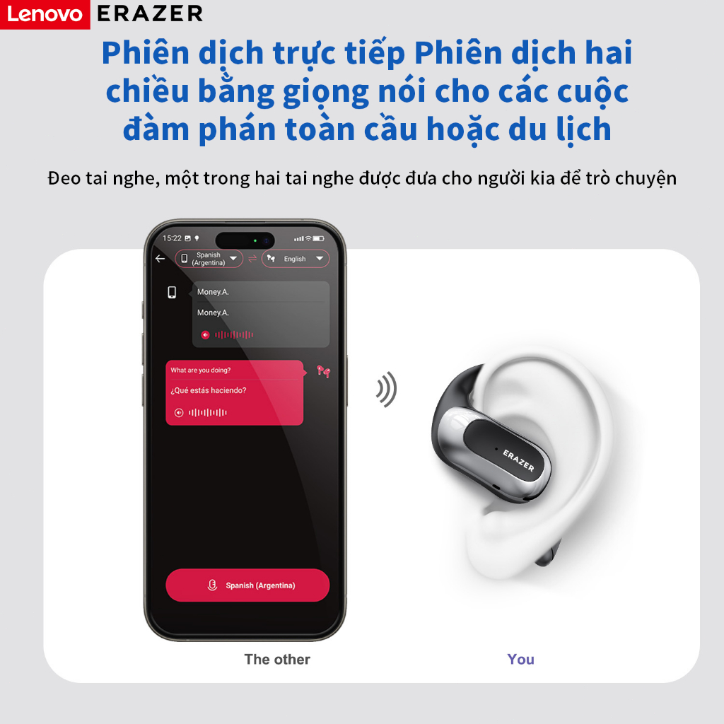 ERAZER X5 Al Thông Minh Thời Gian Thực Dịch Tai Nghe Không Dây Mở Tai Bluetooth 5.4 Có Màn Hình LED Tai Nghe Kinh Doanh Có Mic Chống Thấm Nước IPX5 | BigBuy360 - bigbuy360.vn