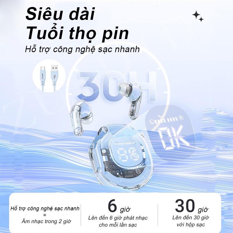 Tai nghe Bluetooth SPRISE T8 TWS không dây cao cấp  đầy màu sắc có dây buộc/vỏ/đèn LED HiFi khử tiếng ồn nhét tai trong suốt Điều khiển cảm ứng | BigBuy360 - bigbuy360.vn