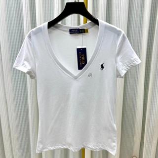 POLO Ralph Lauren Nữ Cổ Chữ V Ngắn Tay Áo Thun Cotton Nguyên Chất Chất Lượng Cao Thêu logo Trơn Nữ T
