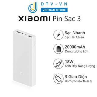 Xiaomi Power Bank 3, Loại C, Sạc nhanh, Pin dự phòng, Sạc hai chiều USB-C, 20000 mAh 18W, Tuổi thọ pin dài, Dành cho du lịch ngoài trời