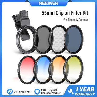 Bộ lọc kẹp NEEWER 55mm cho điện thoại và máy ảnh, Bộ lọc CPL, ND32 ND, Bộ lọc sao, Bộ lọc màu 4 tốt nghiệp, Vòng chuyển đổi 52-55mm, Kẹp ống kính điện thoại cho iPhone 14 Pro Max 14 13 12