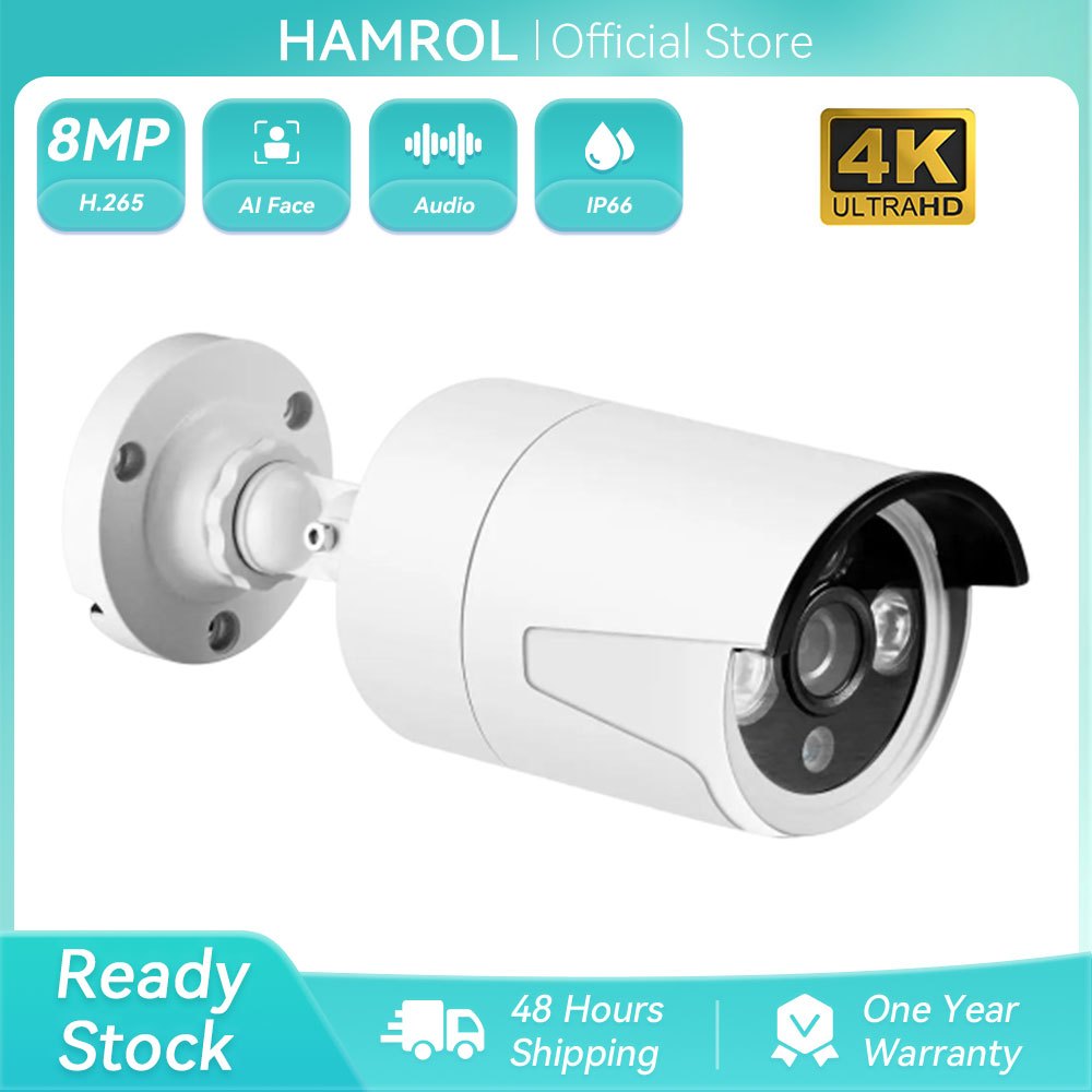 Hamrol 8MP 4K Face Detection Audio 48V POE  IP Camera H.265 5MP 4MP AI Human Outdoor CCTV Security