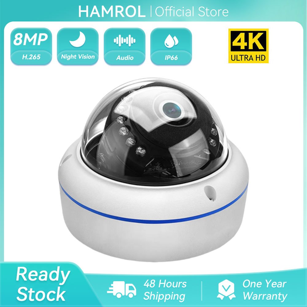 Hamrol 4K 8MP Ultra HD IP Camera POE H.265 Metal Outdoor Indoor Vandal-proof CCTV Security Video