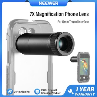 Ống kính tele NEEWER HD Chỉ dành cho mặt sau ren 17mm, Ống kính máy ảnh điện thoại phóng đại 7X với 15 yếu tố 12 nhóm Tương thích với iPhone Samsung Cage với bộ chuyển đổi ống kính 17mm
