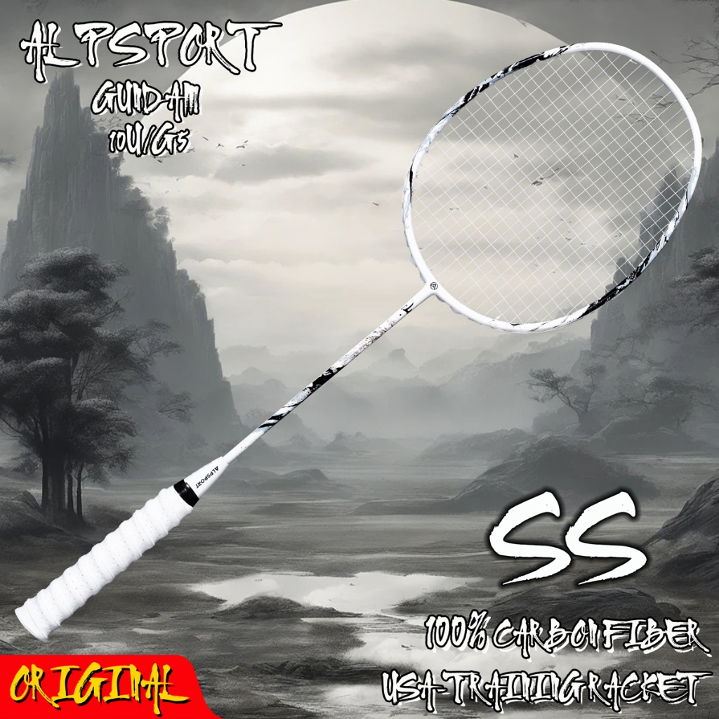 Alpsport Vợt cầu lông sợi carbon mới, thiết kế dây chính hãng, tay cầm lắp sẵn, phù hợp người mới bắ