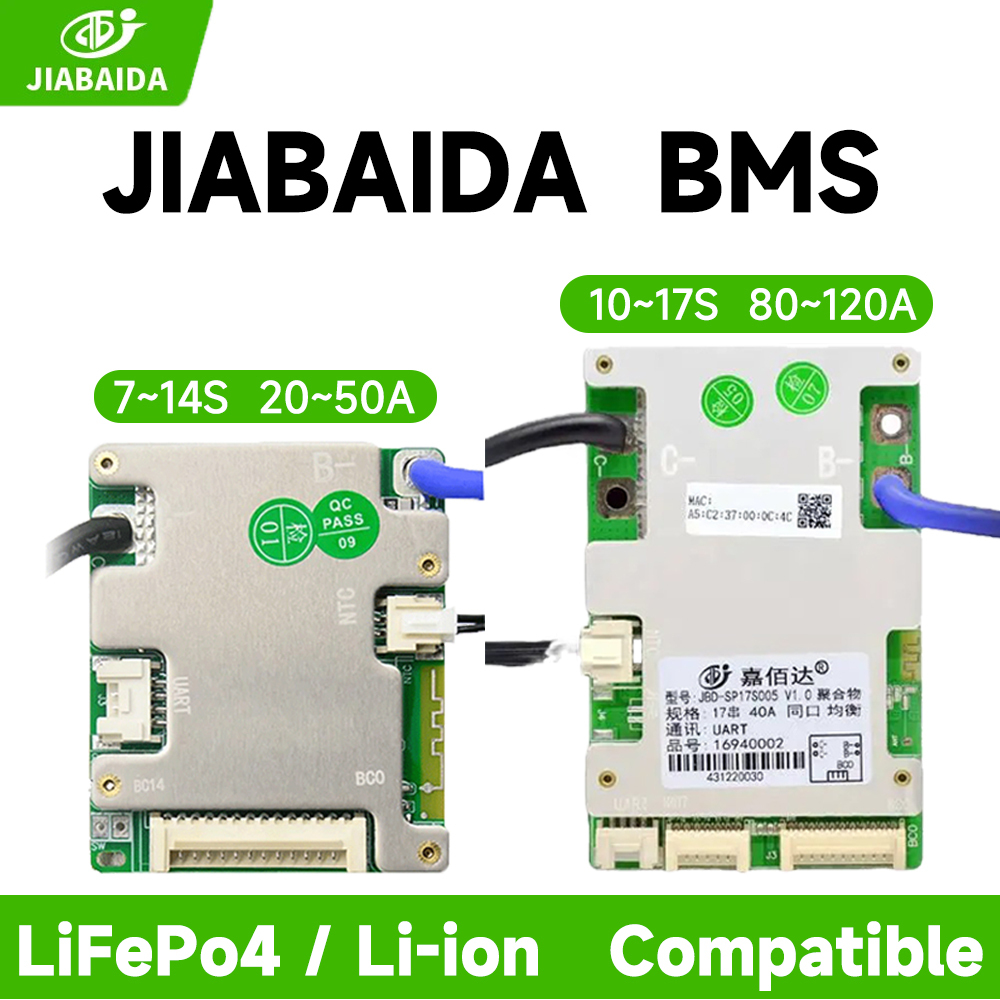 Jiabaida BMS LiFePo4 Li-ion 8S 24V 16S 48V 10S 13S 14S 17S 20A 30A 40A 50A 60A JBD Smart BMS BT