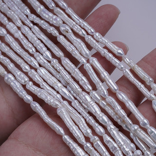 3-6mm màu trắng tự nhiên nước ngọt biwa ngọc trai sợi thẳng lỗ để làm đồ trang sức