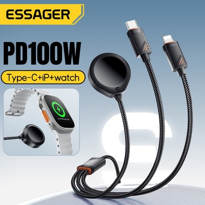 Bộ sạc đồng hồ điện thoại 3 trong 1 ESSAGER + Cáp sạc USB L + Type-C Cáp sạc Android cho i (Đồng hồ)