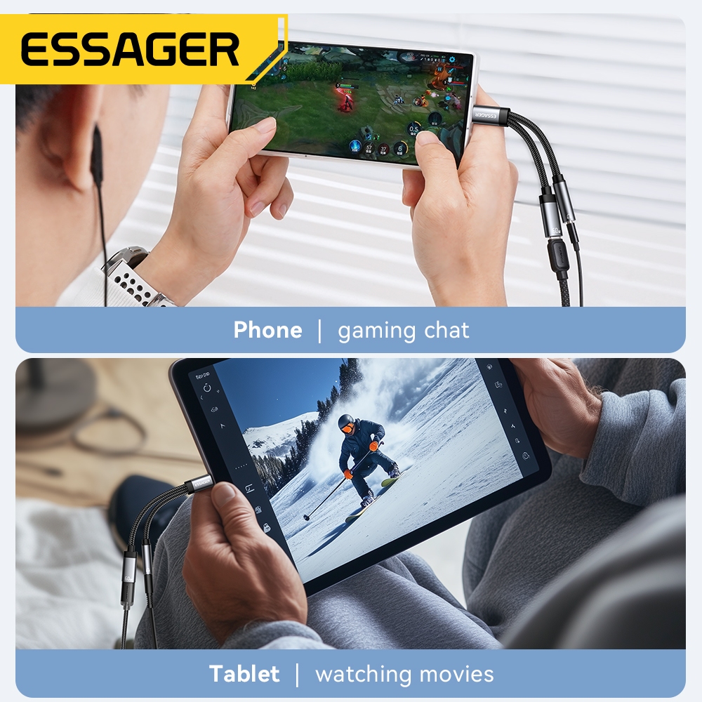 Bộ chuyển đổi âm thanh ESSAGER 2 trong 1 Type-C sang 3,5mm / Type-C + Cáp sạc | BigBuy360 - bigbuy360.vn
