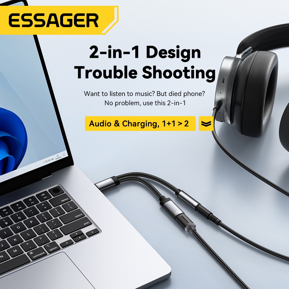 Bộ chuyển đổi âm thanh ESSAGER 2 trong 1 Type-C sang 3,5mm / Type-C + Cáp sạc | BigBuy360 - bigbuy360.vn