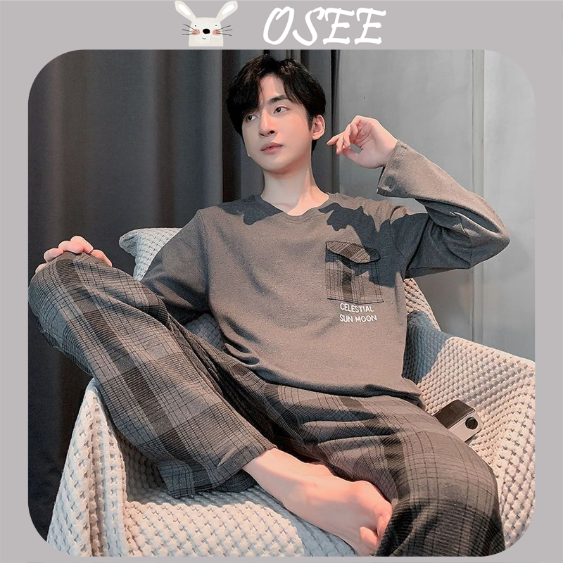 [Osee] 40-100kgs, bộ đồ ngủ nam quần dài tay cộng với kích thước có thể được mặc bên ngoài thanh thiếu niên nam bốn mùa phù hợp với đồ mặc nhà mỏng