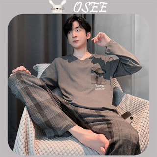 [Osee] 40-100kgs, bộ đồ ngủ nam quần dài tay cộng với kích thước có thể được mặc bên ngoài thanh thiếu niên nam bốn mùa phù hợp với đồ mặc nhà mỏng