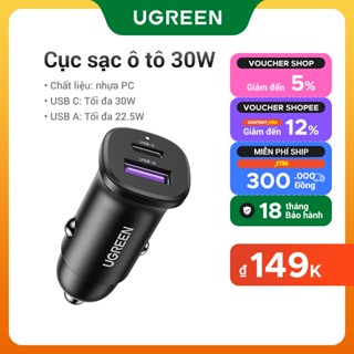 Tẩu sạc UGREEN USB-C USB-A sạc nhanh ô tô hai cổng 48W thích hợp cho Xiaomi 12/ Samsung S20 S21/ iPhone 12 13 14 15Pro Max