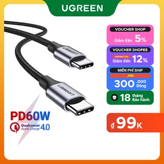 UGREEN Type-C 60W Cáp Sạc USB C Sang USB C Cho iPhone 15 Samsung Xiaomi Air Macbook iPad Pro 12.9 11