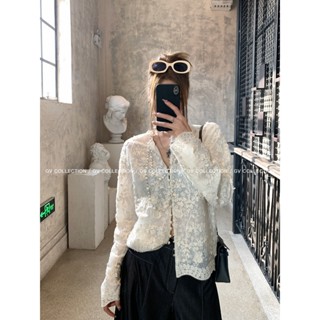 Mùa xuân mới công nghiệp nặng thêu lấp lánh áo sơ mi ren ba chiều kiểu Pháp mới phong cách Trung Quốc dành cho nữ