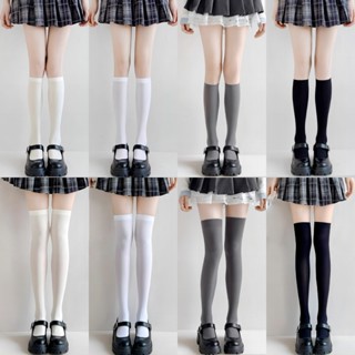 Jk Nữ Đen Trắng Đầu Gối Cao Gothic Tất Nữ Cô Gái Trên Đầu Gối Dễ Thương Dài Tất Mỏng Thoáng Khí Màu Trơn Vớ