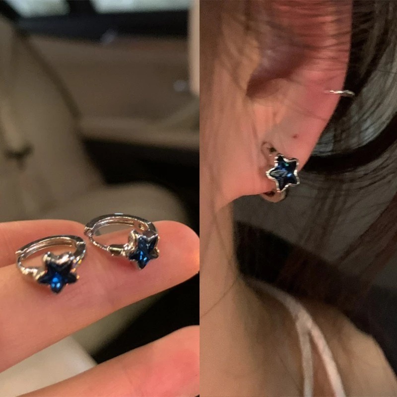 🍇Sweetybox🍇Sweet cool girls blue star s925 sterling silver buckle earring ear studs phụ kiện