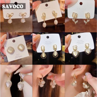 Savoco Vintage Vàng Opal Thả Bông Tai Thời Trang S925 Hình Học Tòn Ten Bông Tai Nữ Trang Sức SE200