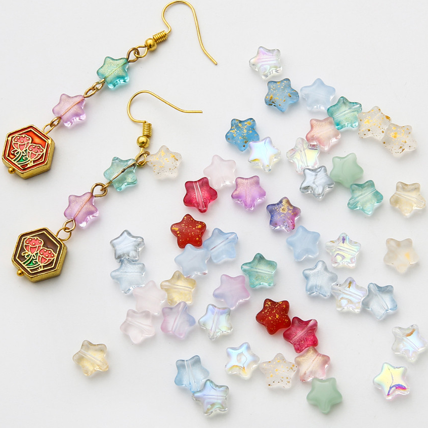 10 Chiếc 8 Mm Thủy Tinh Ngôi Sao Hạt Séc Kính Rời Miếng Đệm Hạt Trang Sức Làm Bông Tai Vòng Tay Handmade Tự Làm Phụ Kiện
