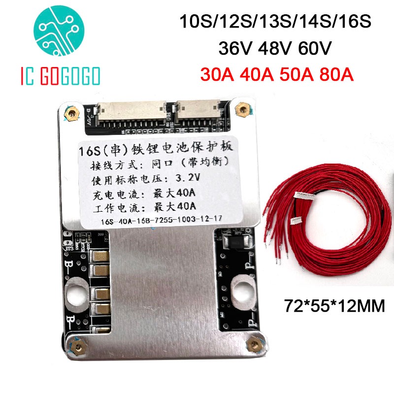 30a 40A 50A 80A 12S 13S 14S 16S 17S 36V 48V 60V Lifepo4 Li-ion Pin Lithium Bảng Bảo Vệ Cân Bằng BMS 