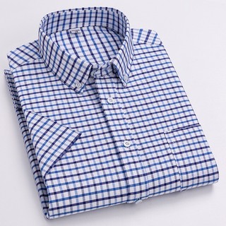 Mùa hè Phong Cách Mới Quần Áo Nam 100% Cotton Oxford Quay Áo Sơ Mi Tay Ngắn Nam Công Sở Áo Sơ Mi Kẻ Sọc Thường Ngày Hút Mồ Hôi Thoáng Khí Một Túi Quản Lý Hàng Đầu Làm Việc W