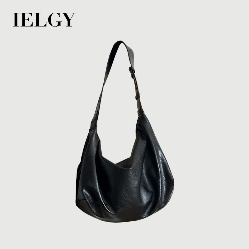 IELGY Da Mềm Dung Tích Lớn Đen Bánh Bao Túi Retro Cao Cấp Một Vai Messenger Túi Tote