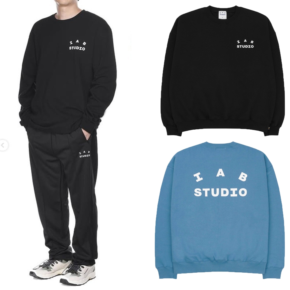 Iab STUDIO Hàn Quốc Cổ Tròn Áo Thun Dài Tay Thể Thao Áo Chui Đầu Cặp Đôi Áo Khoác