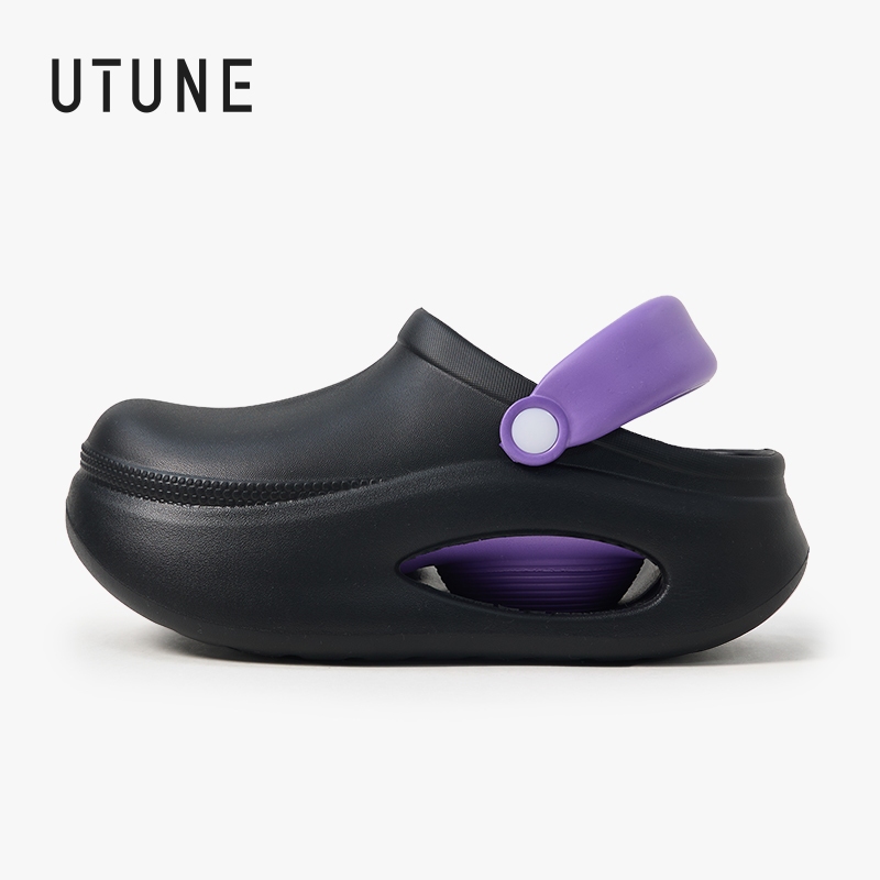 Utune Đế Dày Nữ Mules Ngón Tròn Nửa Dép Colorblock Hai Cánh Đi Biển Ngoài Trời Dép Chống Trơn Trượt