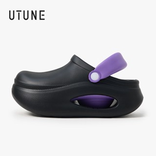 Utune Đế Dày Nữ Mules Ngón Tròn Nửa Dép Colorblock Hai Cánh Đi Biển Ngoài Trời Dép Chống Trơn Trượt