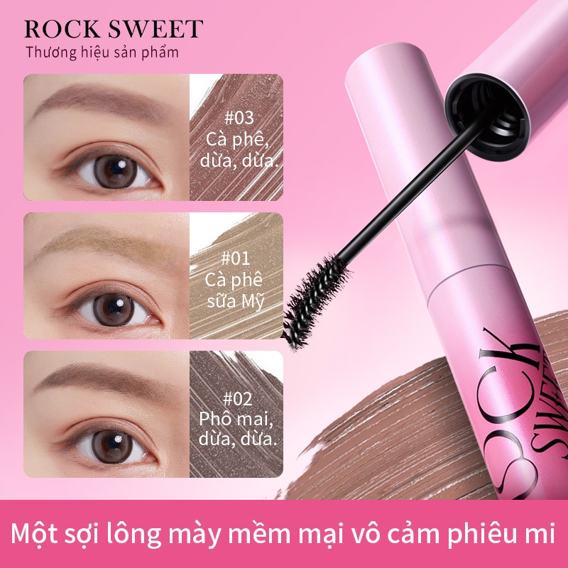 ROCK SWEET Mascara Lông Mày 3.5g Gel chân mày lì mịn, giữ màu 24H Dễ dùng cho người mới bắt đầu, lên màu chuẩn, tự nhiên như không makeup Màu Cà Phê Sữa siêu xinh, không lem, không trôi Có sẵn 7 tone thời thượng