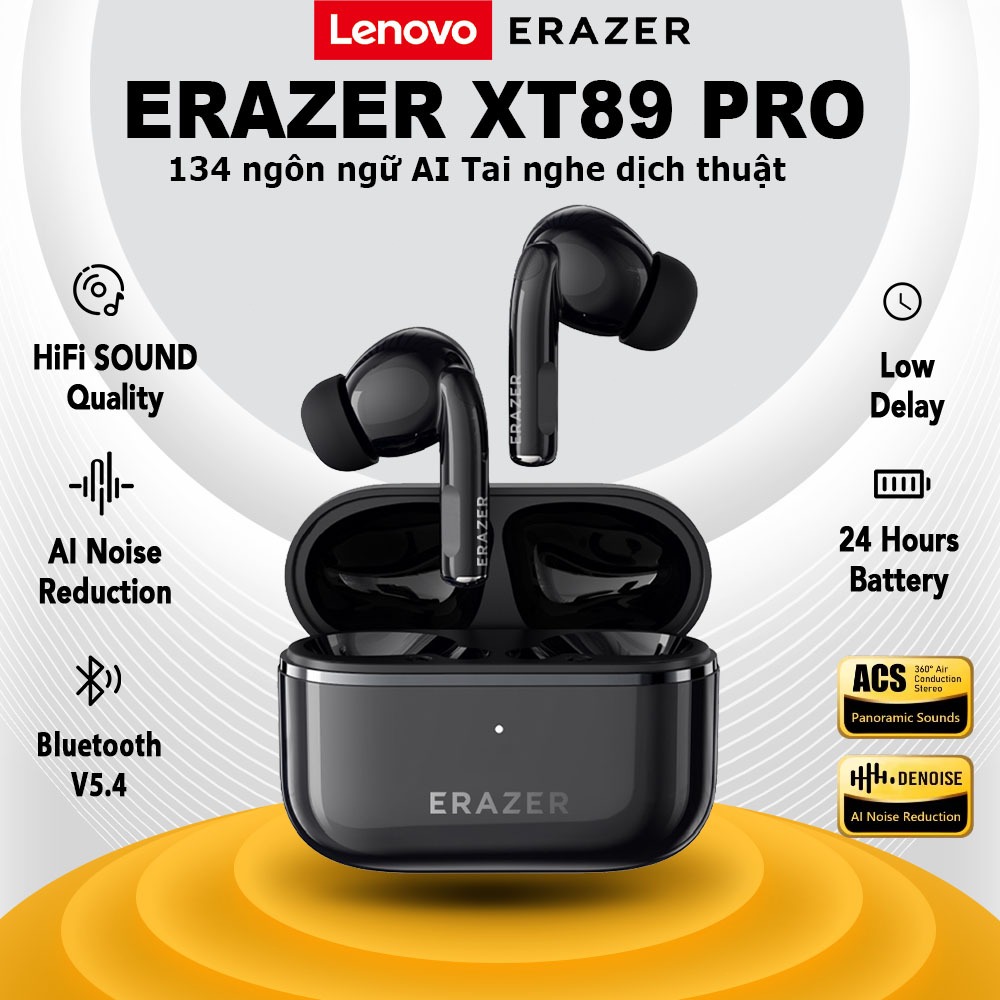 Lenovo ERAZER XT89 PRO Tai nghe Bluetooth AI Dịch thuật hai chiều trong 134 ngôn ngữ tai nghe không dây Trả lời thông minh AI Tai nghe chế độ chơi game thấp trễ