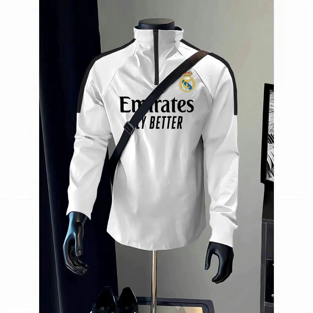 Áo tập bóng đá Nam Bóng đá Thể thao ngoài trời Real Madrid Barcelona nửa khóa kéo dài tay Trang phục