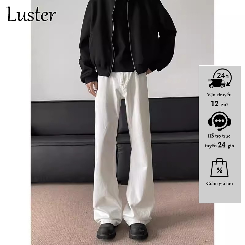 LUSTER quần jean nam trơn，quần ống loe nam quần jeans chặ tống loe trắng/đen loe nhẹ